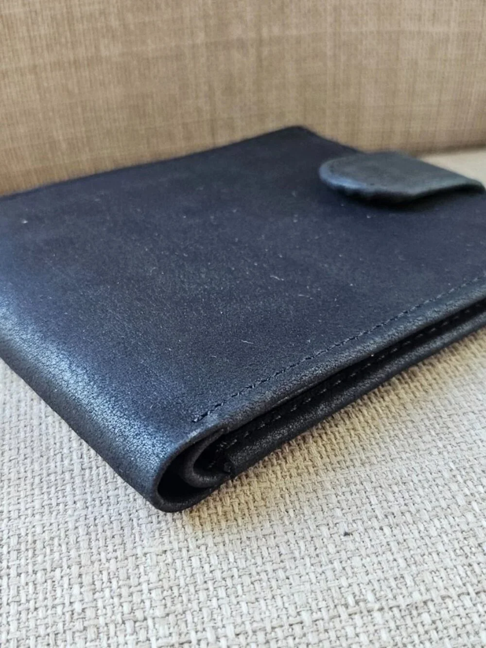Handcrafted Wallet Billfold Black Genuine Leather Handmade Cardholder W/ Snap